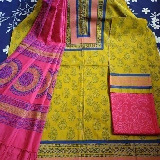 Advaxe New Unstitched High Quality Cotton Block Print Three Piece - Image 1